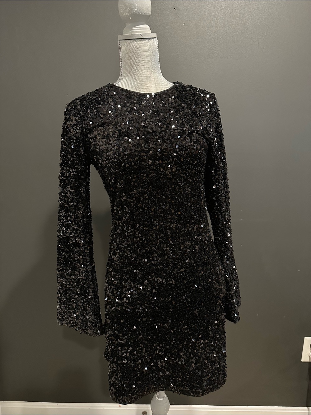H&M Black Sequin Long-Sleeve Mini Dress